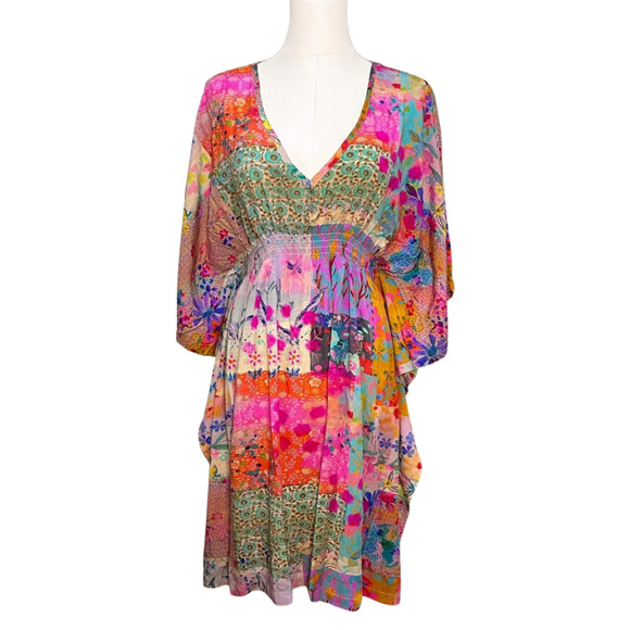 Natural Life NWT Pink Watercolor Patchwork Sanibel Kaftan Mini Dress Small - Picture 1 of 8